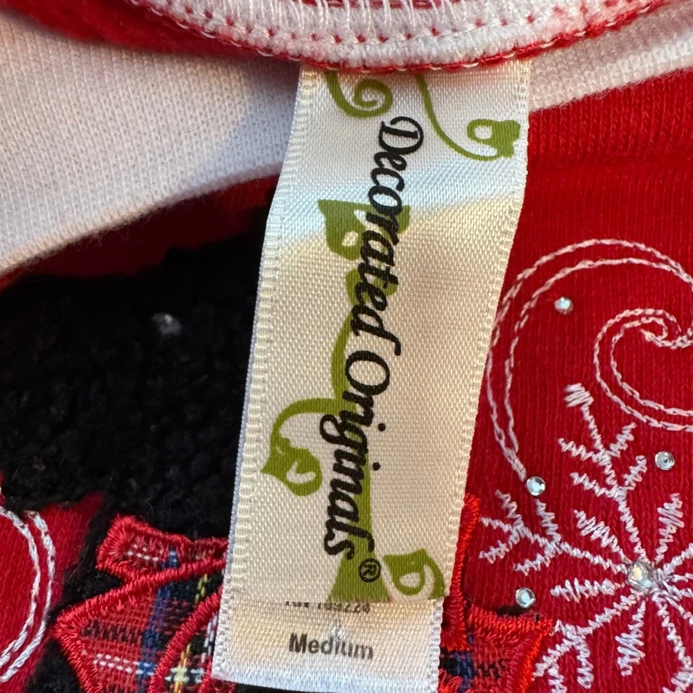 EUC Decorated Originals Red Scottie Dog Embroidered Holiday‎ Sweatshirt Medium - Picture 3 of 7